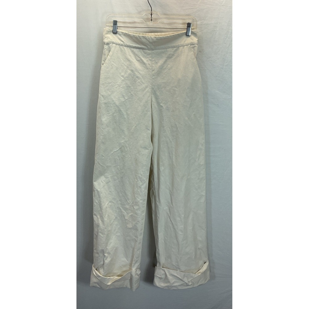 Rachel Comey Cotton textured High Rise Wide Leg Trousers‎ Size 6 Ivory Cuffed
